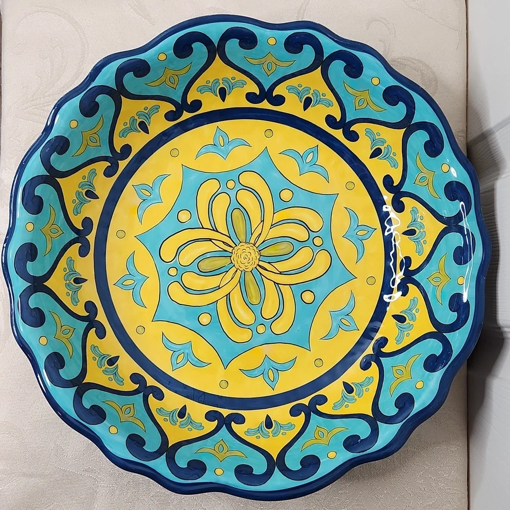 Cynthia Rowley bright blue yellow melamine serving bowl summer salad picnic
